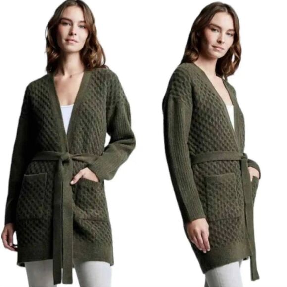 L’Agence NWT Juna Cable Cardigan Olive Green Wool Blend Women's size Medium - Picture 1 of 7